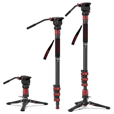 IFOOTAGE Cobra 3 Monopod with Pedal C180F-P with Fulid Head K5S,Carbon Fiber Monopod for Camera,DSLR,Minipod Base-P Pedal Lock Design Tripod,Payload up to 17.6lbs/8KG,Max. Height 71"/180cm