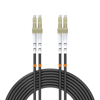 Buacoz LC/UPC to LC/UPC Multimode Duplex Fiber Optic Cable 40Meter/131ft, 50/125m TPU Outdoor Armored Internet Fiber Optic Jumper Optical Patch Cord LSZH Black