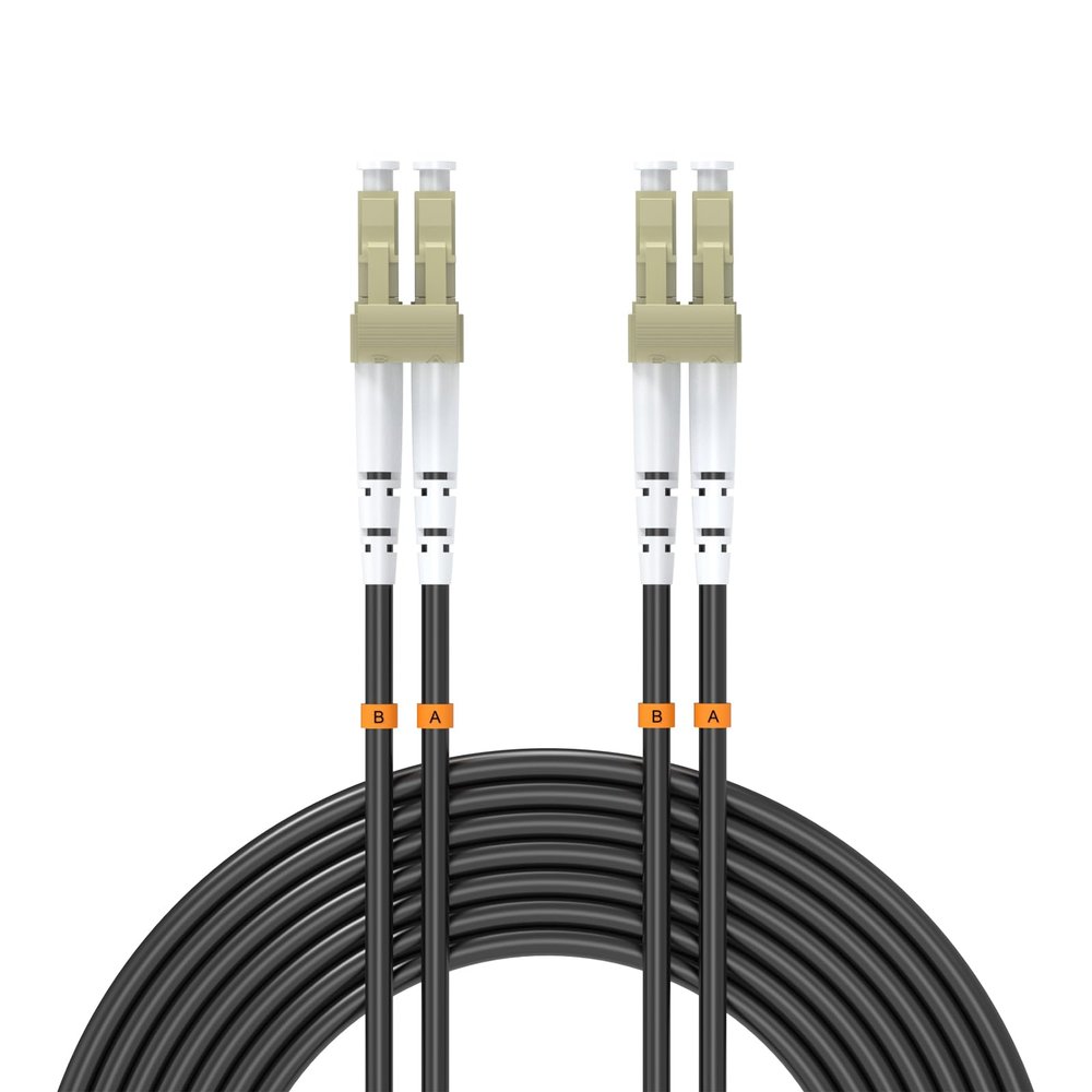 Buacoz LC/UPC to LC/UPC Multimode Duplex Fiber Optic Cable 40Meter/131ft, 50/125m TPU Outdoor Armored Internet Fiber Optic Jumper Optical Patch Cord LSZH Black