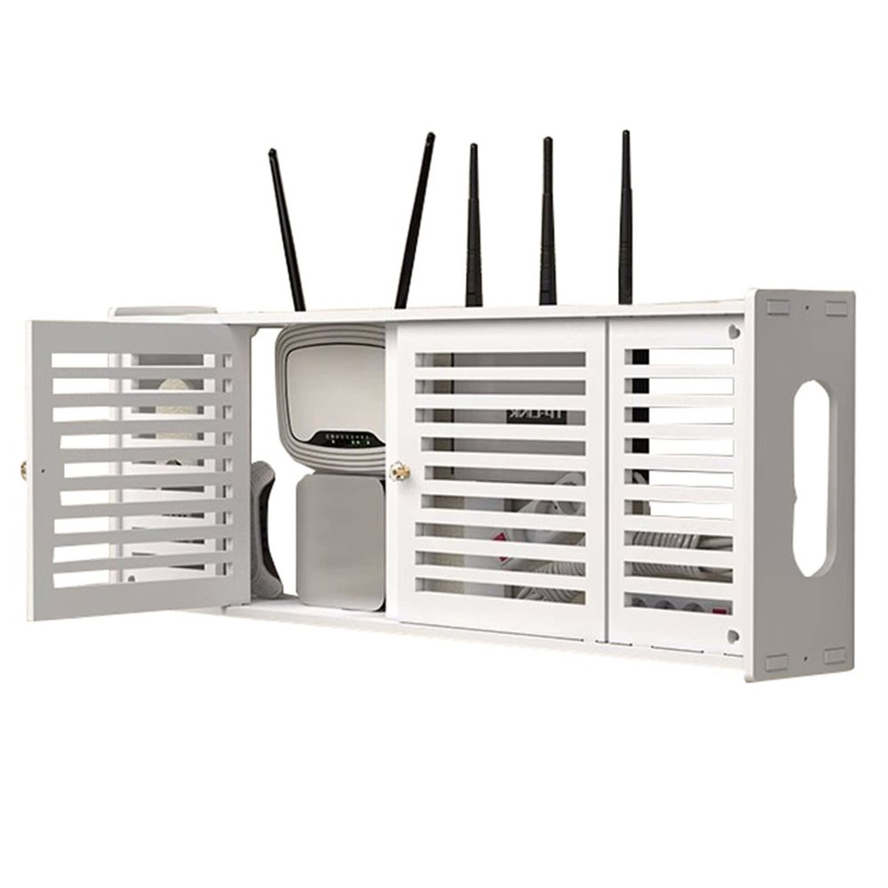 Fodalob Cable Management Box Wall-Mounted WiFi Storage Box and Cover for TV Wires, Computer, Router, USB Hub and Under Desk Power Strip - White, 29.9x4.7x11inches