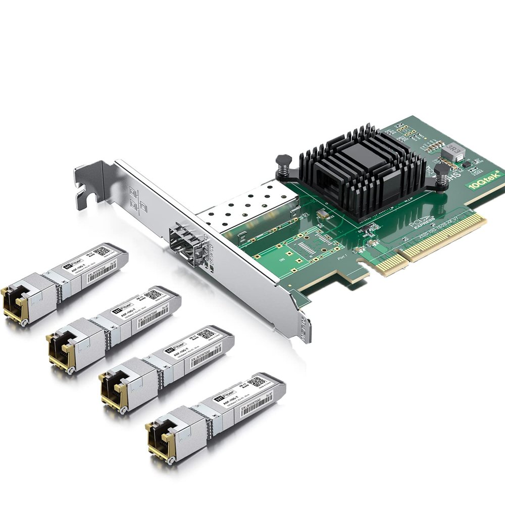 4pcs 10Gb SFP+ RJ45 Transceiver with 10G Network Card, 10Gbase-T Moudle for Cisco, 10G Single SFP+ NIC Compare to Intel X520-DA1, Support Windows, Linux, Vmware