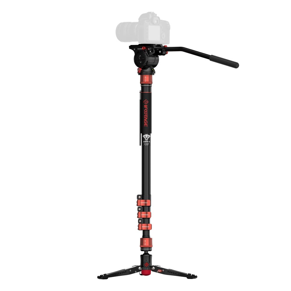 IFOOTAGE Monopod with Fluid Head, A180F & Komodo K5S, Aluminum Monopod with Feet, Aluminum Video Head, Professional Travel Photography Set, Compatible with Nikon, Canon Sony DSLR Camera