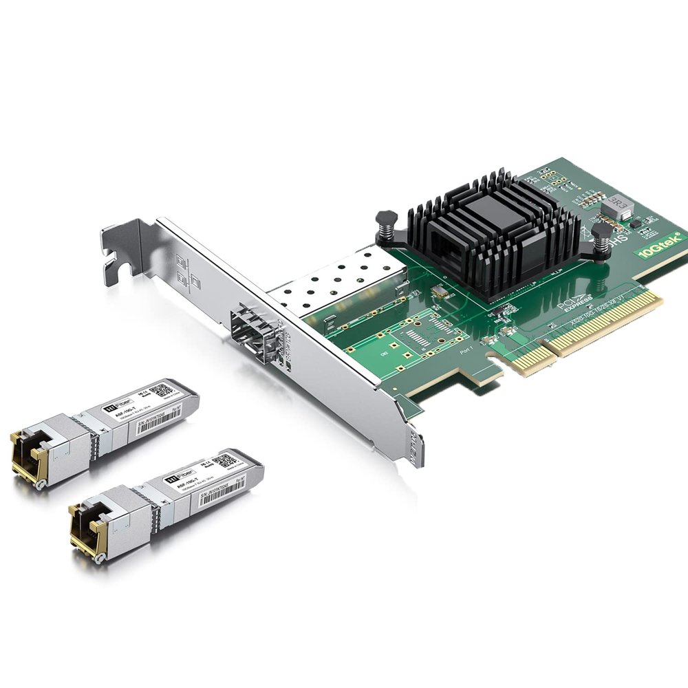 2pcs 10Gb SFP+ RJ45 Transceiver with 10G Network Card, 10Gbase-T Moudle for Cisco, 10G Single SFP+ NIC Compare to Intel X520-DA1, Support Windows, Linux, Vmware
