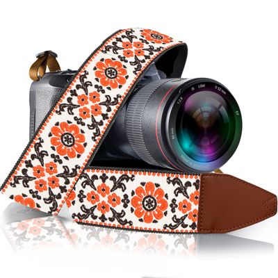 Camera Strap for All DSLR and Mirrorless Camera Including Binoculars. Neck , Shoulder & Crossbody Camera Strap Woven Vintage Flowers Pattern Vegan Leather. Best Gift for Men & Women Photographers