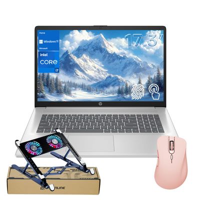 HP Flagship Laptop, 17.3" HD+ Touchscreen, Intel Core i7-1355U, 64GB RAM, 1TB SSD, Backlit KB, Fingerprint Reader, Wi-Fi, Windows 11 Home, Silver, Bundle with PCO Laptop Cooler & Thunderobot Mouse