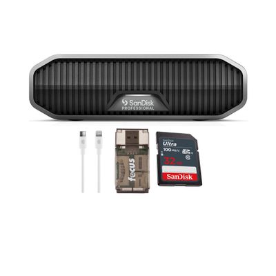SanDisk Professional 12TB G-Drive Enterprise-Class, Portable External Hard Drive (Dark Gray) Bundle with 32GB Memory Card (100MB/s), Charge Cable (6-Feet), and USB Card Reader (4 Items)