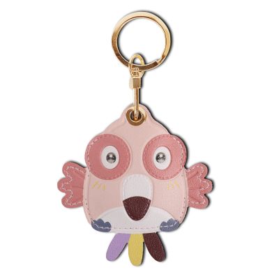 Leather Keychain Case Holder Compatible with Apple AirTag, GPS Airtag Keychain Finder Tracker with Key Ring, Anti-Scratch Protective Air Tag Cover for Keys, Wallet(Pink Parrot)