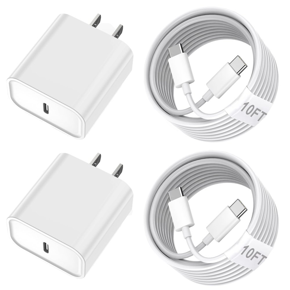 10FT Apple 16/15 Pro Max Charger Fast Charging, 2-Pack Long 10Foot USB C Cable iPhone Charger Cord 20W Quick Fast UBS C Charging Block for iPhone 16/16e/16 Plus/16 Pro/15 Pro/15 Plus,iPad Pro/Air/Mini