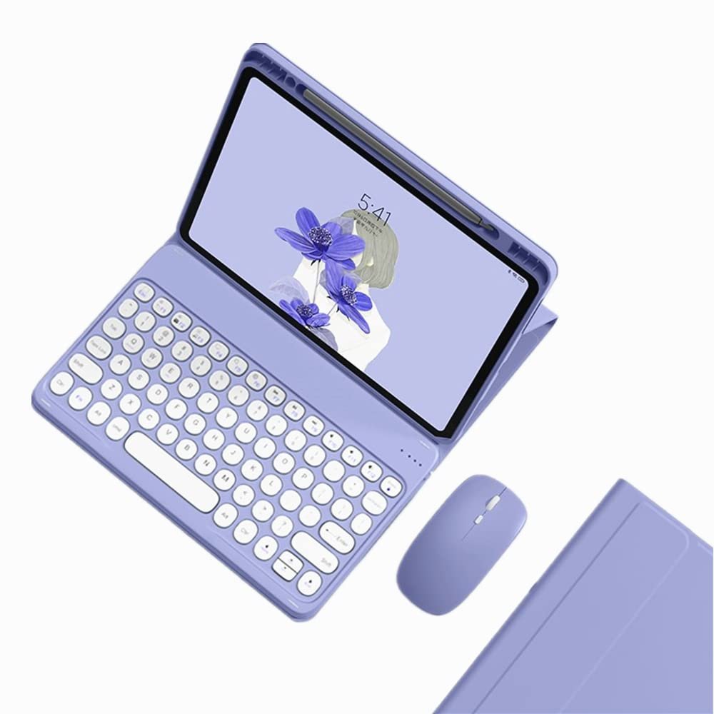 SENLAN iPad Mini 6th Generation 2021 Keyboard Case with Mouse Cute Round Keys with Pencil Holder Magnet Detachable Bluetooth Keyboard for iPad mini6 (iPad mini6, Purple)