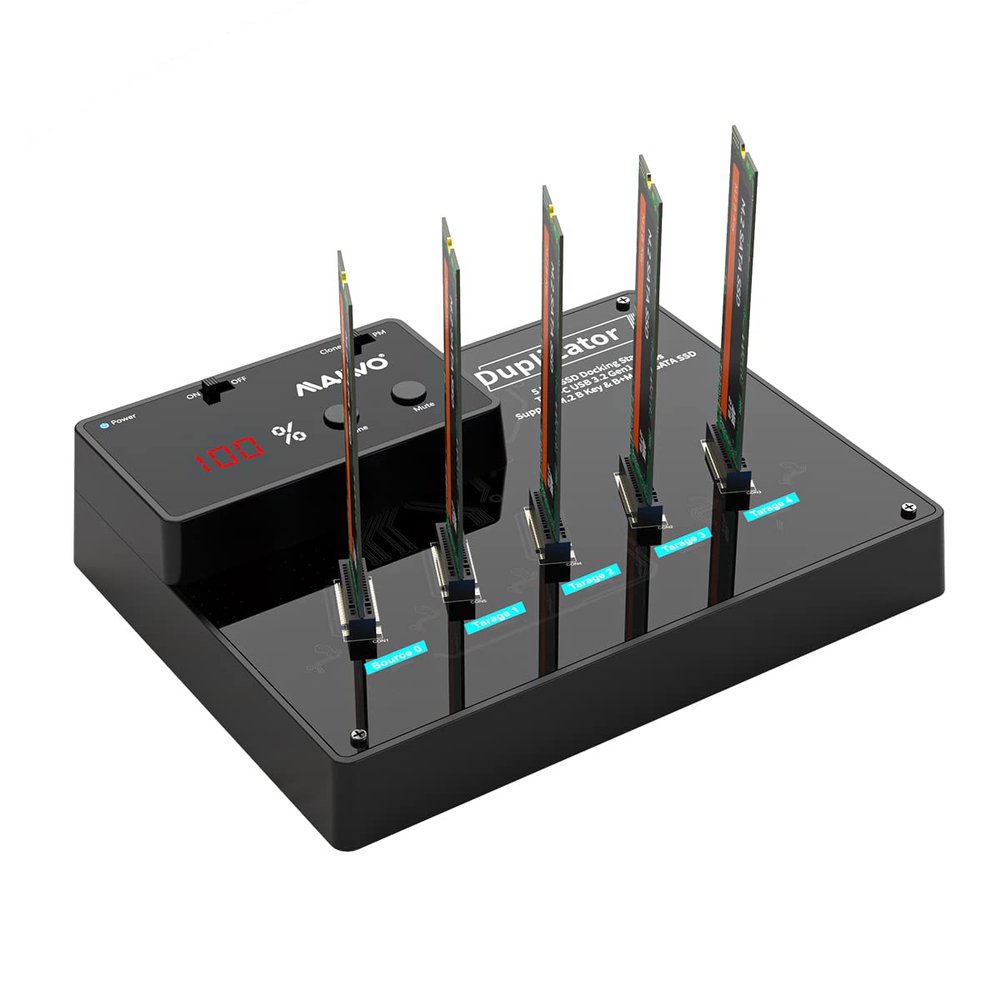 MAIWO M.2 SATA SSD Cloner Duplicator with SATAIII Chipset, USB 3.0 to M.2 SATA B+M Key Adapter 5 Bay Docking Station, 20TB Capacity (DO NOT Support NVME SSD)