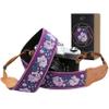 Padwa Lifestyle Purple Flowers Embroidered Camera Strap - Double Layer Cowhide Ends,2" Cotton Vintage Camera Straps, Adjustable Neck & Shoulder Strap for All DSLR Cameras,Great Gift for Photographers view 1