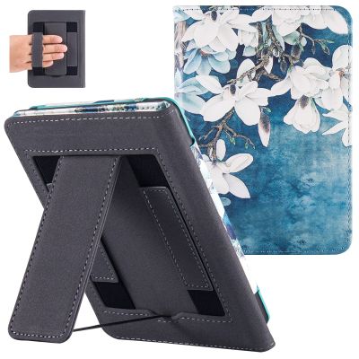 BOZHUORUI Stand Case for Older 6" Kindle Paperwhite 5th/6th/7th/10th Generation e-Reader (2012-2018 Release) - PU Leather Sleeve Cover with Two Hand Straps & Auto Sleep/Wake (Magnolia)