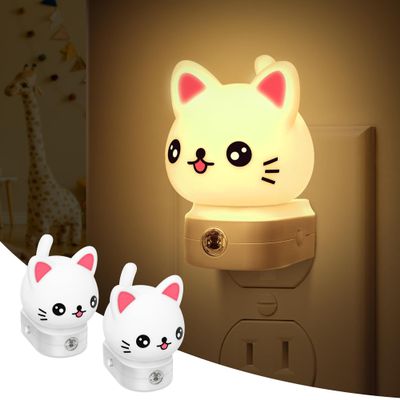 Cat Night Lights Plug Into Wall [2 Pack], Cute Night Light for Kids, 8-Color RGB LED Night Light, Nightlight with Dusk to Dawn Sensor for Kids Room, Bathroom, Bedroom Dcor, Children Christmas Gift