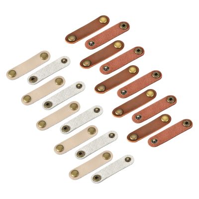 MECCANIXITY Pack of 20 Leather Cable Straps Cord Organizer Cable Ties Portable Cable Management for USB Cable, Headphone Wire, Light Brown/Golden