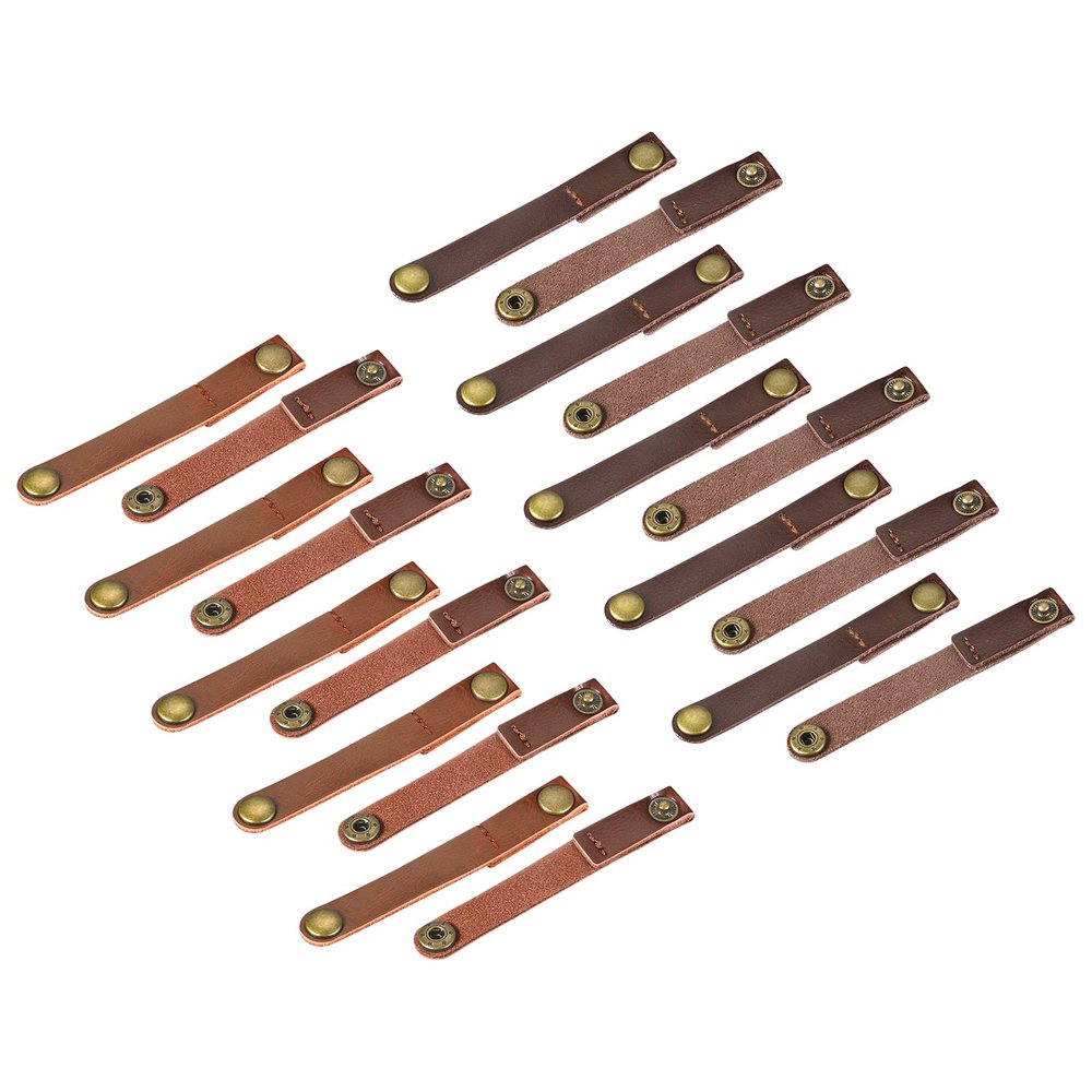MECCANIXITY Pack of 20 Leather Cable Straps Cable Ties, Cord Organizer, Portable Cable Management for USB Cables, Headphone Wires, Brown/Light Brown