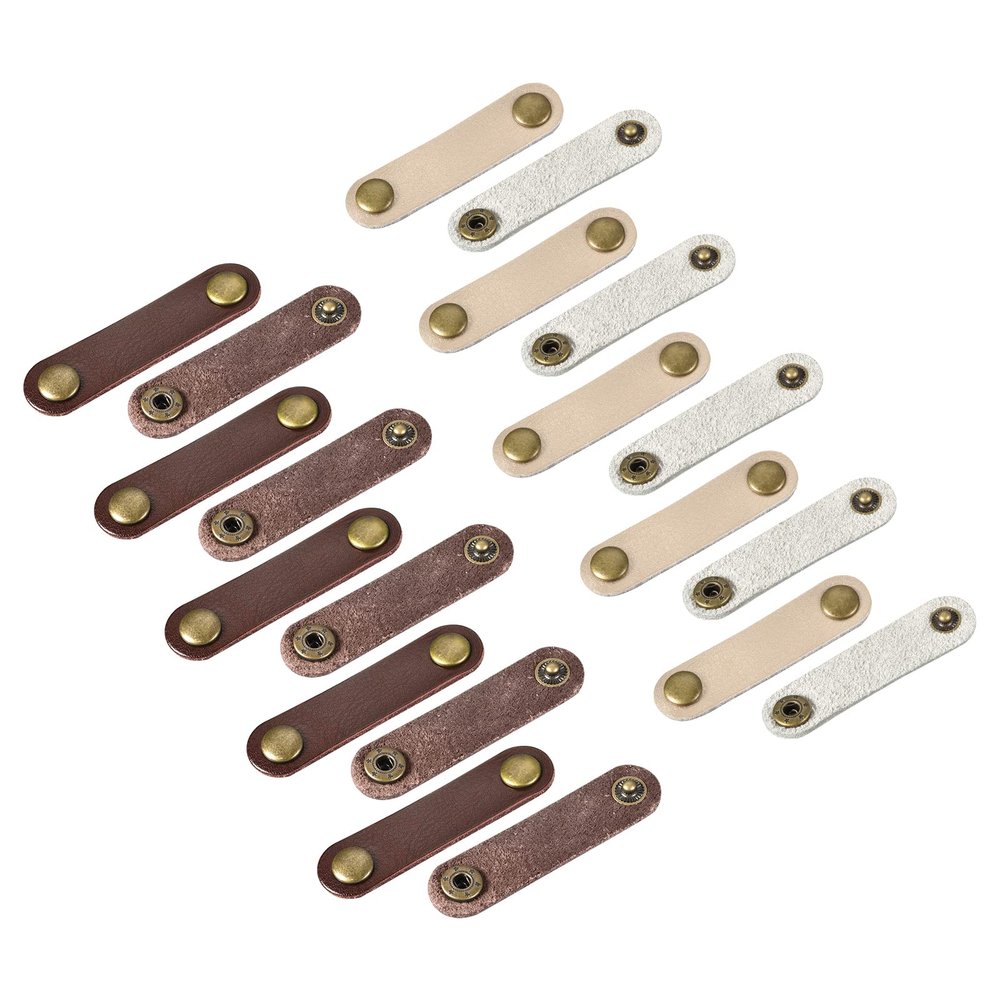 MECCANIXITY Pack of 20 Leather Cable Straps Cord Organizer Cable Ties Portable Cable Management for USB Cable, Headphone Wire, Brown/Golden