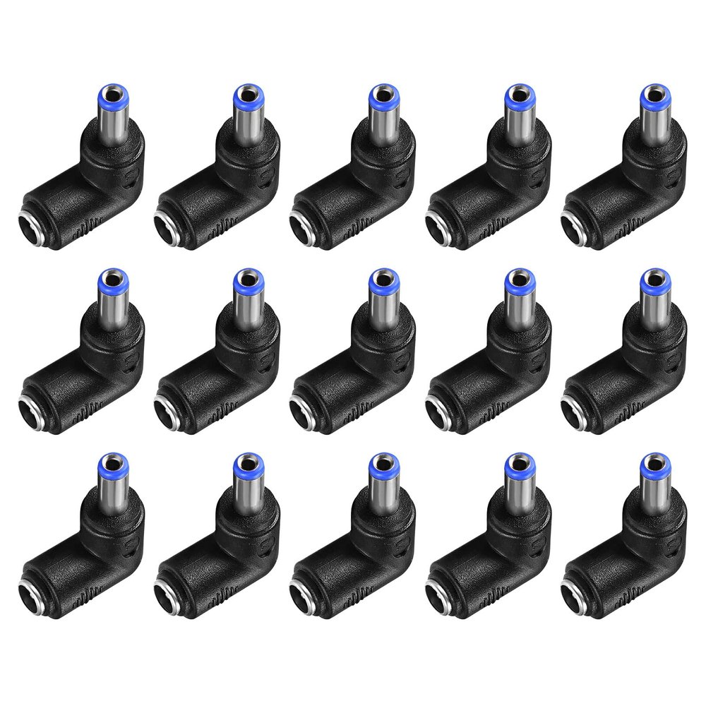 Rebower DC Male to Female Power Jack Connector 90 Degree Angle Plug Adapter [for CCTV Home Security] - 5.5x2.1mm / Black Blue / 15Pcs