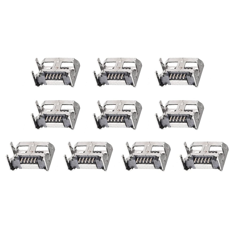 Rebower USB Connector PCB 5 Pin DIP 180 Degree Micro 24 Female Socket Plug [for Electronics Power Port Repair] - 1A / Silver Black / 50Pcs