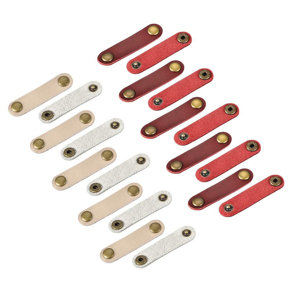 MECCANIXITY Pack of 20 Leather Cable Straps Cord Organizer Cable Ties Portable Cable Management for USB Cable, Headphone Wire, Wine Red/Golden