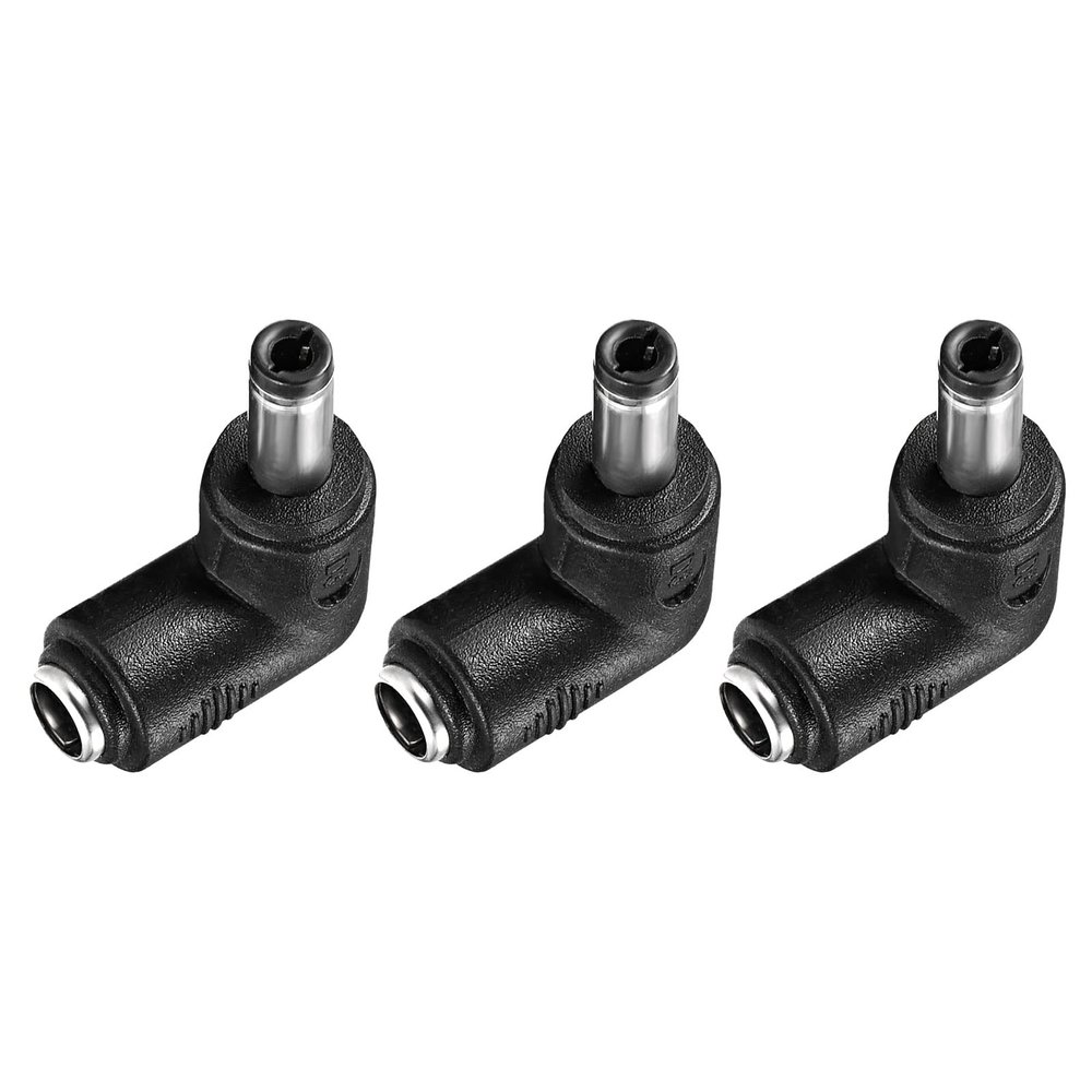 Rebower DC Male to Female Power Jack Connector 90 Degree Angle Plug Adapter [for CCTV Home Security] - 5.5x2.5mm 5.5x2.1mm / Black Red / 3Pcs