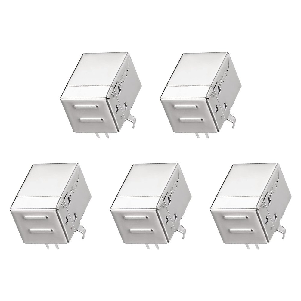 Rebower 5Pcs USB PCB Socket Type-B 4Pin DIP Printer Port 1.5A Silver White