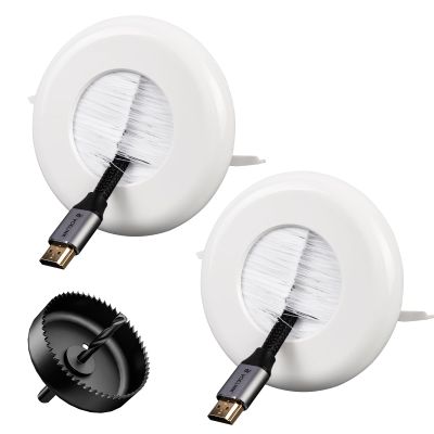 VCELINK Brush 3.79" (96 mm) in Wall Cable Management Kit, Cord Hider for Low Voltage Cables Pass Through, Includes Hole Saw Drill Attachment and Mounting Brackets for Easy Install, 2-Pack