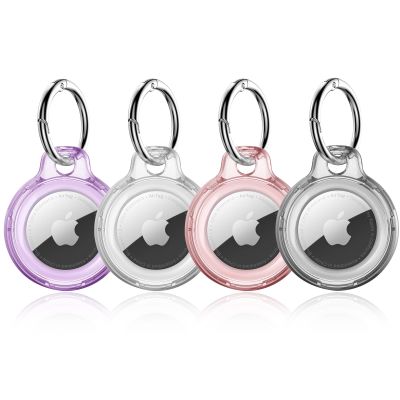 4 Pack Holder, Keychain PC Transparent Hollow, Case,Luggage Tracker with Ring Metal Snap Key Ring for Wallets,Keys,Pets,and More Valuables