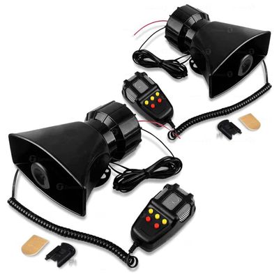 Zone Tech 5 Tone Sound Car Siren Vehicle Horn with Mic PA Speaker System Emergency Audio Amplifier - 60W Emergency Electric Hooter/Ambulance/Traffic Noise 2 Pack