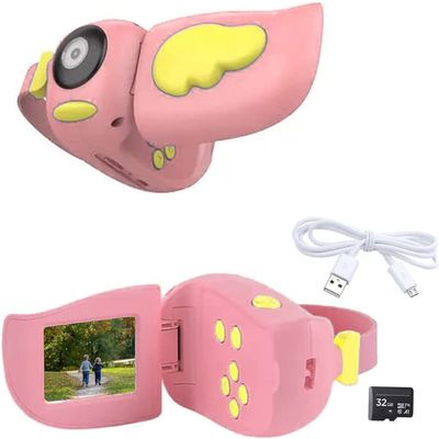 eDealz Full 1080P Kids HD Digital Photo and Video Rechargeable Birdie Camcorder with 2" LCD Screen, Integrated Video Games, Removable Silicone Strap, 32GB Card and Micro USB Charging (Pink)
