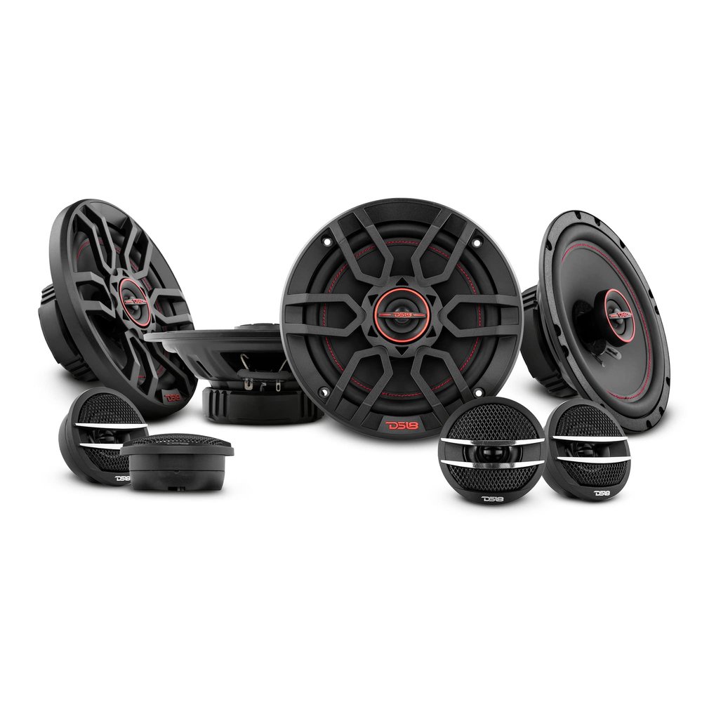 DS18 Car Door Speakers Bundle - 4X 6.5 2-Way Coaxial Speakers with Grills 150 Watts Peak and 4X 2 Tweeter PEI Dome Ferrite 200 Watts Peak 4 Ohms - Replacement Speakers in Car Audio Sound System