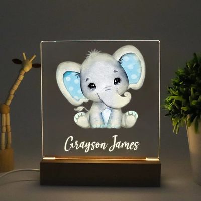 Personalized night light for kids, Elephant night light for nursery, Elephant baby night light, Kids bedroom lamps boys, Elephant cute theme night light, Baby boy night light, New baby gift
