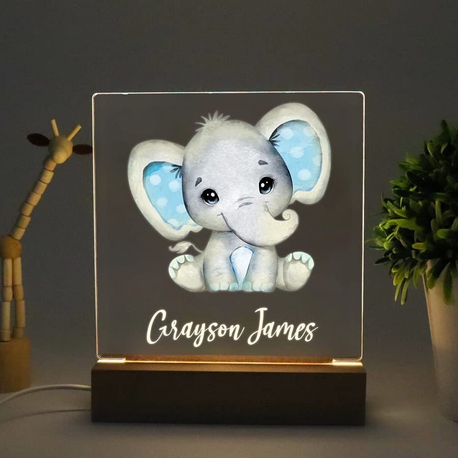 Personalized night light for kids, Elephant night light for nursery, Elephant baby night light, Kids bedroom lamps boys, Elephant cute theme night light, Baby boy night light, New baby gift