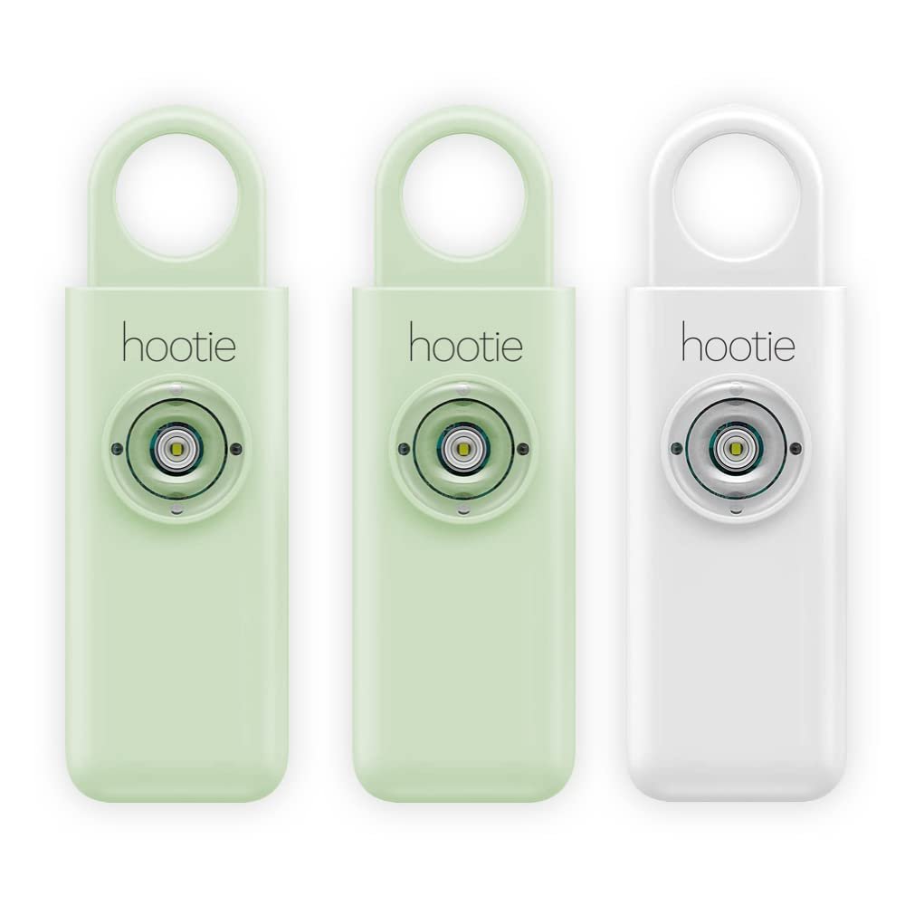 Hootie Personal Keychain Alarm for Women, Men, and Kids Protection - Hand Held Safety Siren, Mint and White (3 Pack)