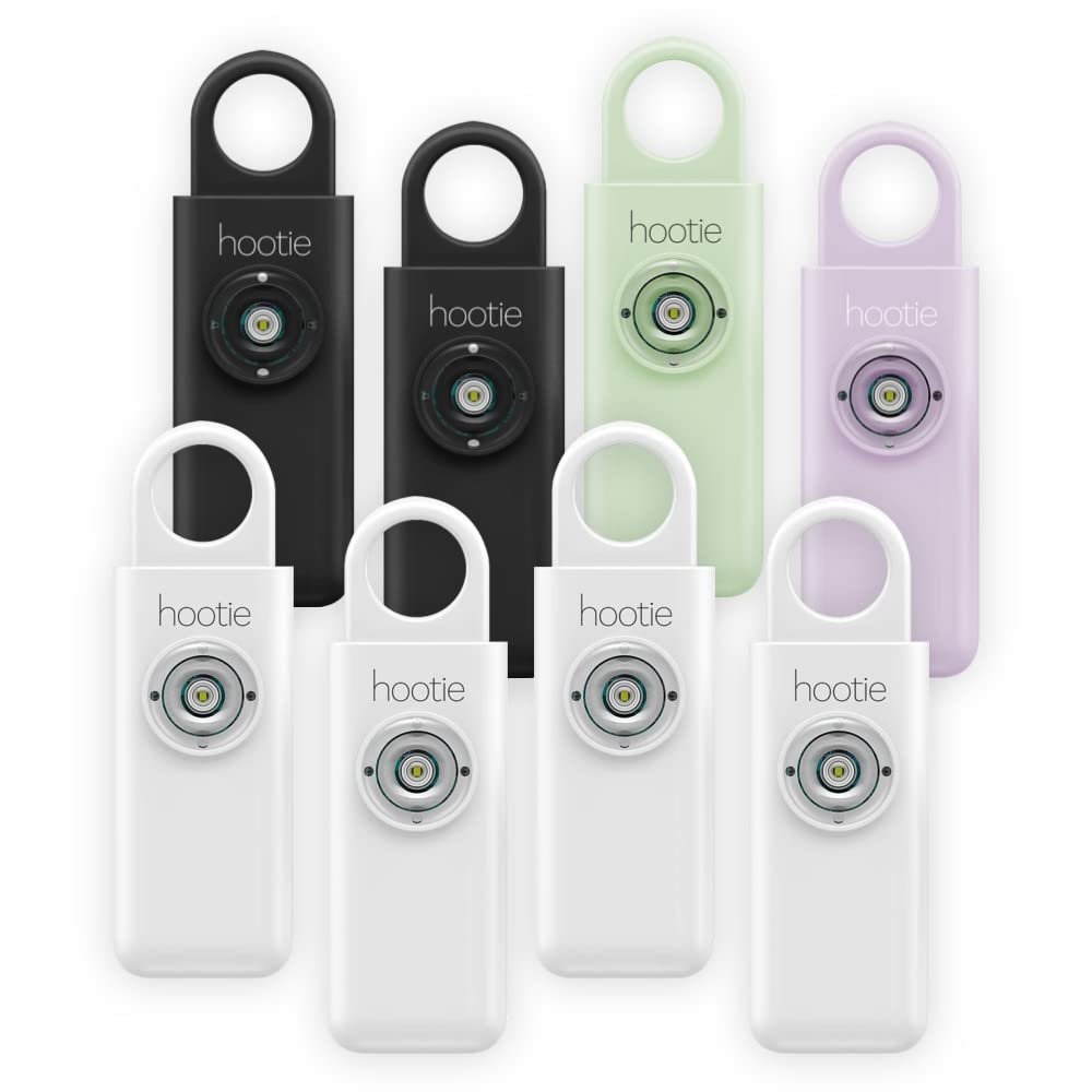 Hootie Personal Keychain Alarm for Women, Men, and Kids Protection - Hand Held Safety Siren, White, Black, Mint and Lavender (8 Pack)