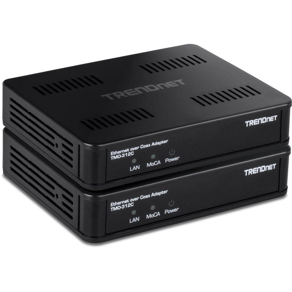 TRENDnet Ethernet Over Coax MoCa 2.5 Adapter (2-Pack), TMO-312C2K, Backward Compatible with MoCA 2.0/1.1/1.0, RJ-45 Gigabit LAN Port, Supports Net Throughput up to 1Gbps, Black (Renewed)