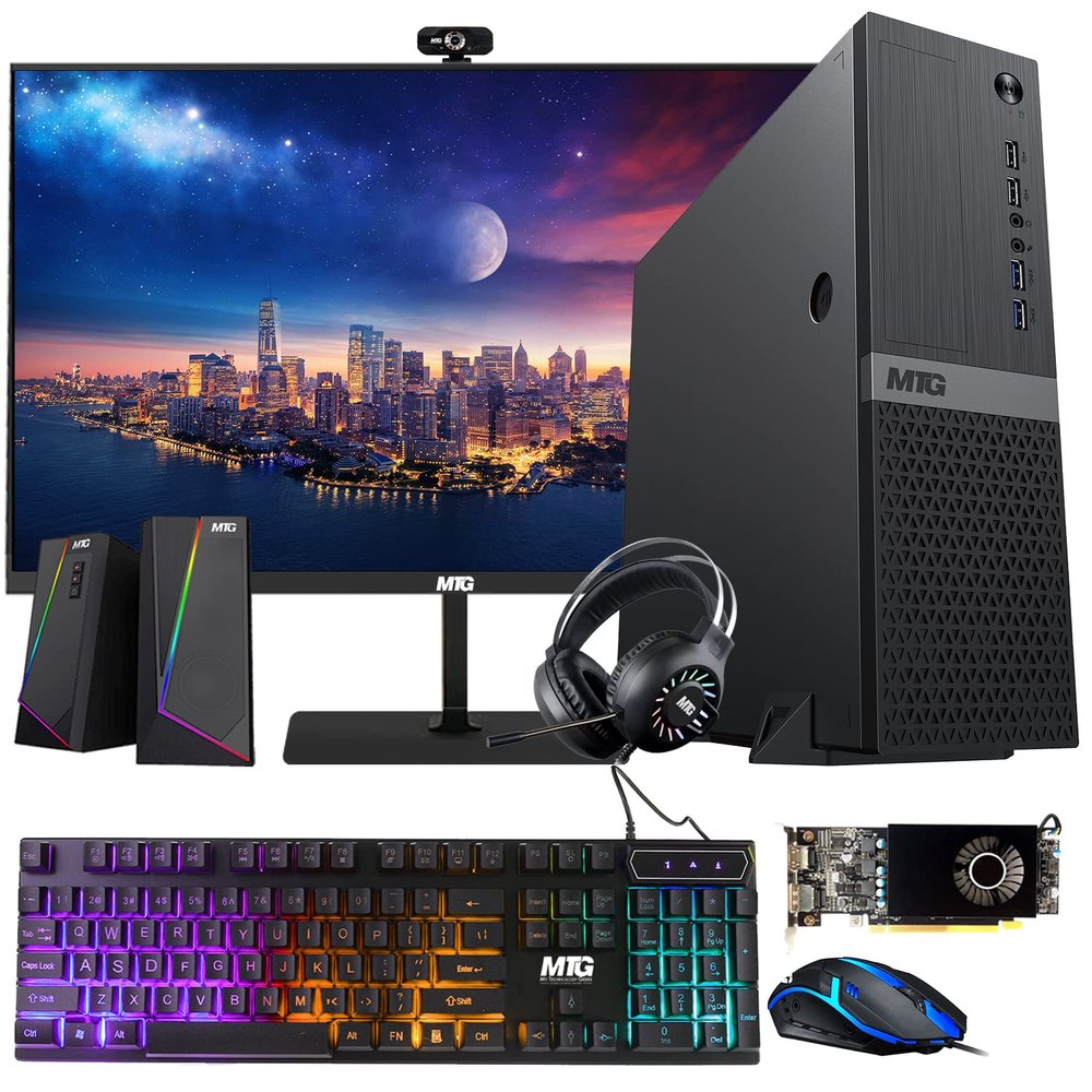 Aurora Gaming Desktop Computer Intel i5 12th Gen, AMD RX 550 4GB Graphic Card, 16GB RAM, 1TB SSD + 2TB HDD, MTG 24 Inch Monitor 75hz, RGB Keyboard and Mouse, Headphone, Speaker, Webcam, Win 11 Home