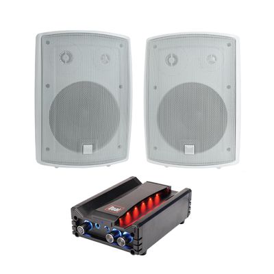 Dual Electronics LU53PW White 3-Way High Performance Outdoor Indoor Speakers DBTMA100 Black Micro Wireless Bluetooth 2 Channel Stereo Class-D Amplifier