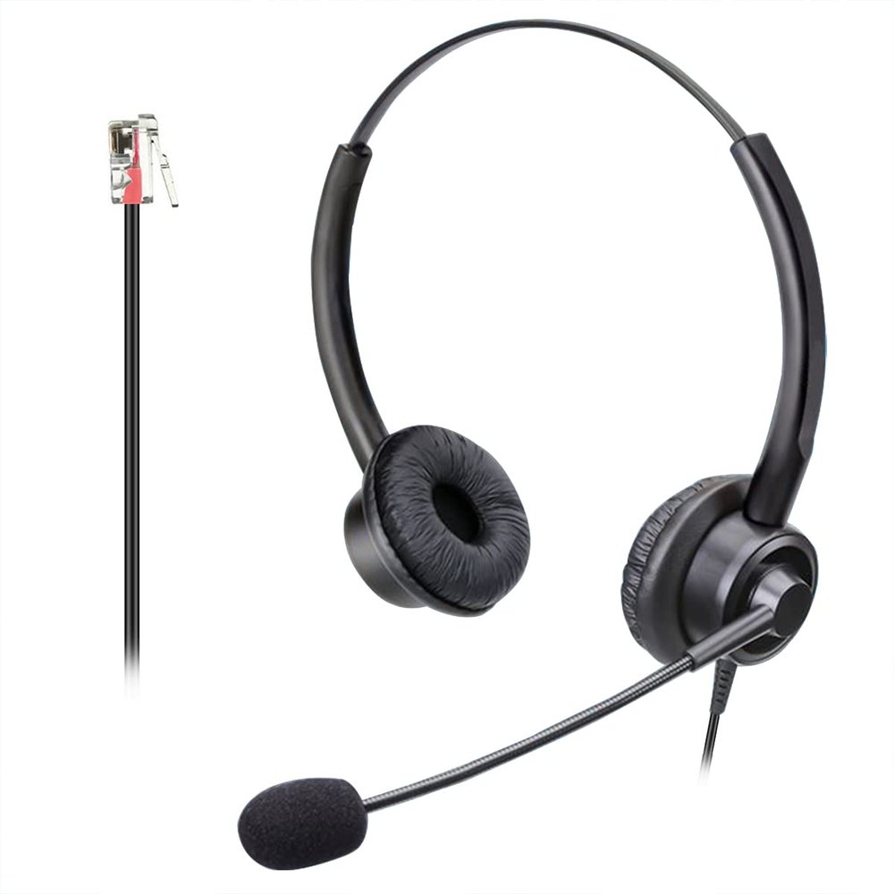 Callez RJ9 Phone Headsets with Microphone Noise Cancelling, Binaural Office Telephone Headsets Work for Polycom VVX411 VVX410 VVX400 VVX500 VVX310 VVX311 VVX350 VVX250 VVX201 VVX101 Landline Phones