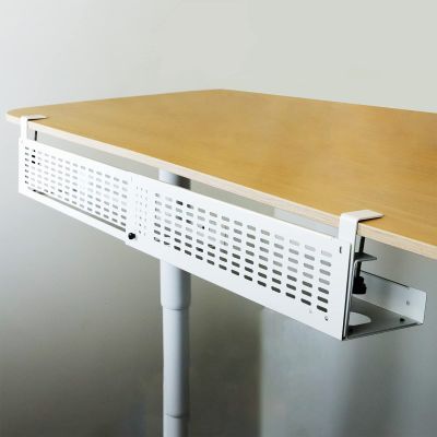 AEONS Under Desk Cable Management Tray Kit - Horizontal Adjustable up tp 41 Desk Organizer Removable C Clamp Mount Reversiable Computer Cord Raceway and Modesty Panel for Large Table, White/Beige