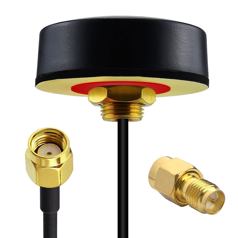 YOTENKO WiFi Puck Antenna Dual Band 2.4G 5.8 GHz, 5dBi Omni-Directional Mini Screw Mount RP-SMA Male Antenna 5ft Cable w/SMA Male to RPSMA Female Adapter for WiFi Router Hotspot Wireless Network Card