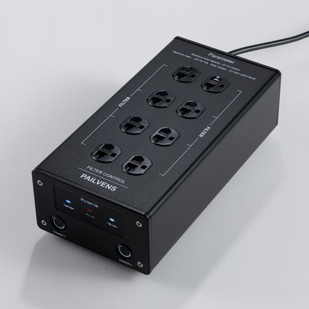 Pailvens AC Power Filter Power Conditioner with LED Screen Display, Power Purifier 8 Outlet Metal Surge Protector, Sound Filter/Noise Reducer for HiFi Audio CD DVD Player, Black
