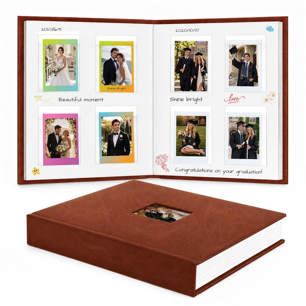 Ruibytree 128 Pockets Instant Mini Photo Album for 2x3 Pictures, Brown