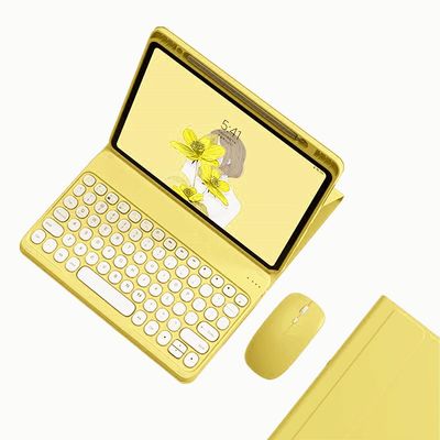 GOOVEN Keyboard Cover with Mouse for iPad 10th Generation 2022 10.9 '', Cute Round Key iPad 10 Magnetic Detachable Bluetooth Keyboard with Pencil Holder (iPad 102022, Yellow)