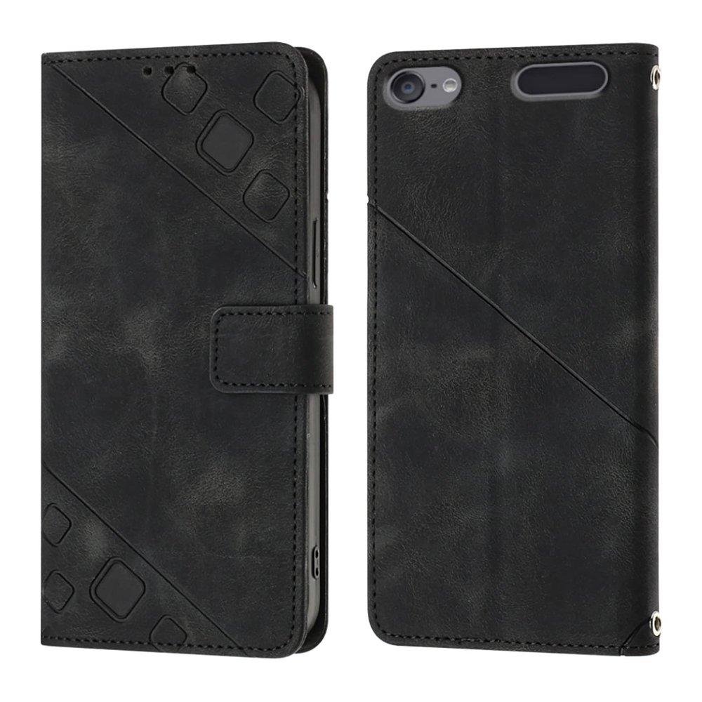 LEMAXELERS Case for iPod Touch 5, iPod Touch 7 Wallet Phone Case with [Credit Card Holder] Indentation Texture PU Flip Leather Phone Case for iPod Touch 5 / Touch 6 Black YBY
