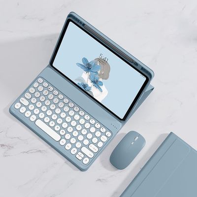 GOOVEN Keyboard Cover with Mouse for iPad 10th Generation 2022 10.9 '', Cute Round Key iPad 10 Magnetic Detachable Bluetooth Keyboard with Pencil Holder (iPad 102022, Blue)