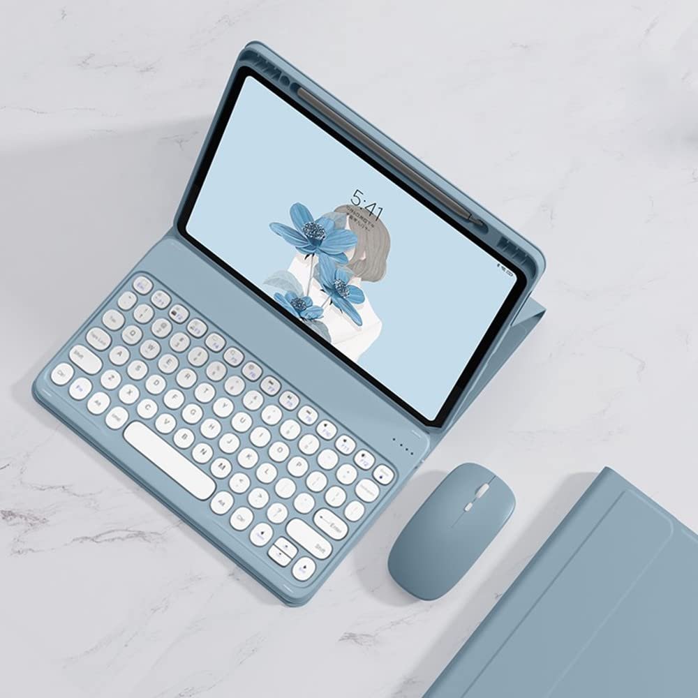 GOOVEN Keyboard Cover with Mouse for iPad 10th Generation 2022 10.9 '', Cute Round Key iPad 10 Magnetic Detachable Bluetooth Keyboard with Pencil Holder (iPad 102022, Blue)
