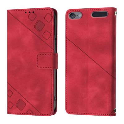 LEMAXELERS Case for iPod Touch 5, iPod Touch 7 Wallet Phone Case with [Credit Card Holder] Indentation Texture PU Flip Leather Phone Case for iPod Touch 5 / Touch 6 Red YBY