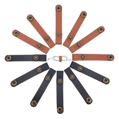 GORGECRAFT 12PCS 2 Colors Leather Cord Organizer Leather Cable Clips USB Holder Fastening Ties Wire Rustic Keeper with Alloy Snap Buttons Cable Management for Stocking Stuffers Earbud Wrap Headphones