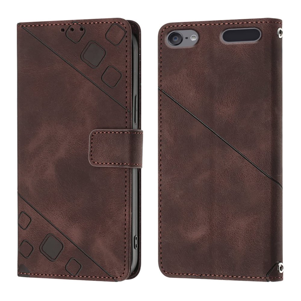 LEMAXELERS Case for iPod Touch 5, iPod Touch 7 Wallet Phone Case with [Credit Card Holder] Indentation Texture PU Flip Leather Phone Case for iPod Touch 5 / Touch 6 Brown YBY