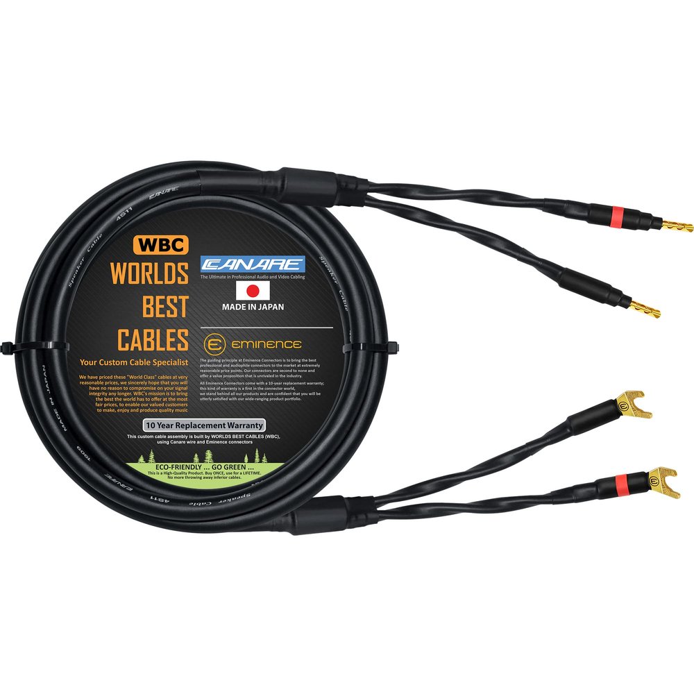 WORLDS BEST CABLES 3 Foot - Canare 4S11 Audiophile Grade - HiFi Star-Quad Single Speaker Cable for Center Channel with Eminence Gold Banana & Spade Connectors